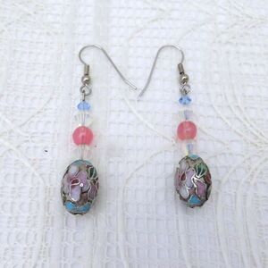 Handmade Dangle Earrings, Blue Cloisonne Bead, Crystal, Dressy Business Jewelry